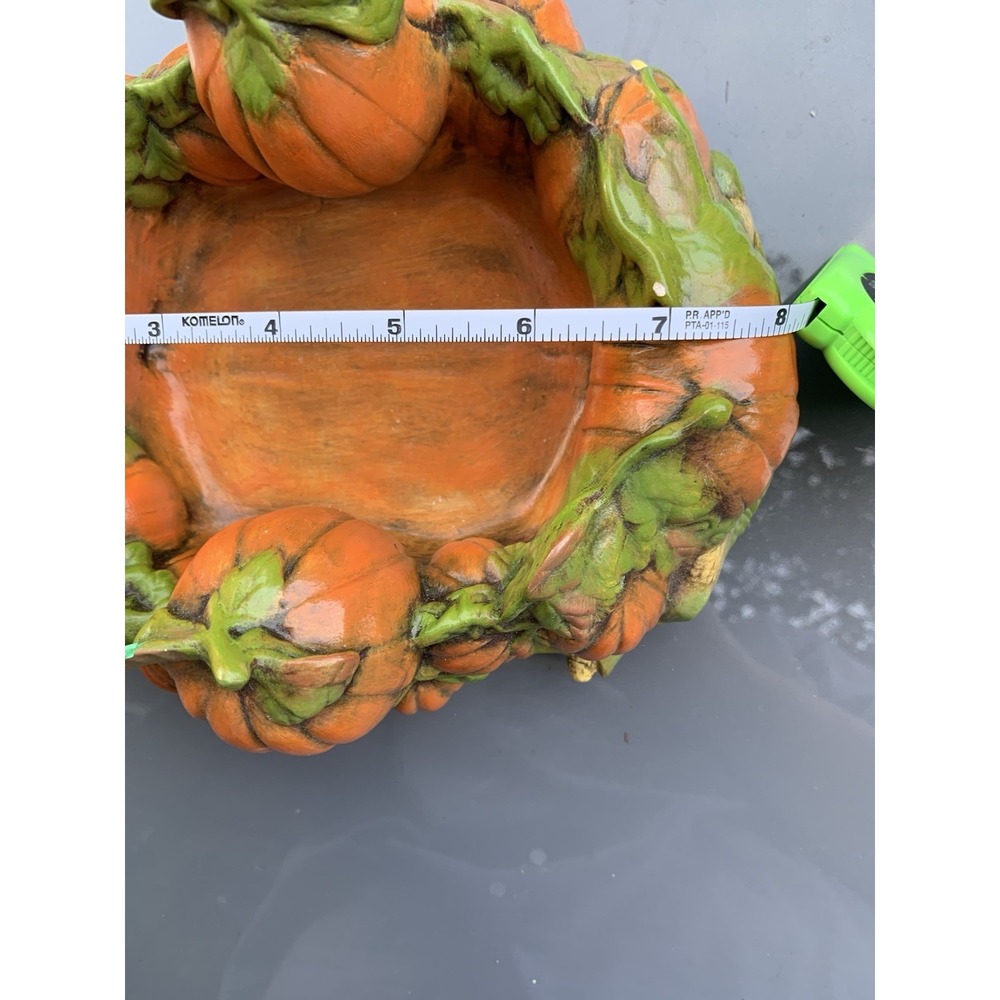 Vintage 1984 Hand Painted Ceramic Pumpkin Patch Candy Dish Fall Decor 8 Inch - Picture 7 of 9